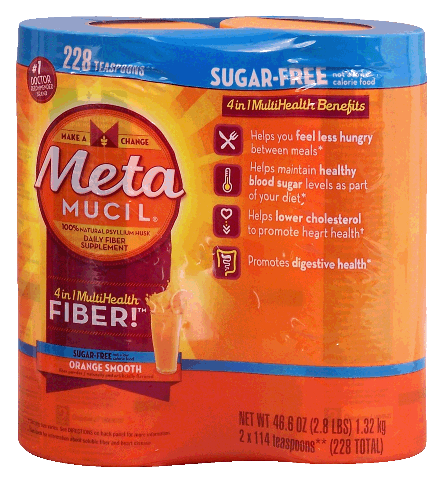 Metamucil 4 in 1 Multi Health orange smooth daily fiber supplement, 228-teaspoons, sugar-free, 46.6-oz each Full-Size Picture